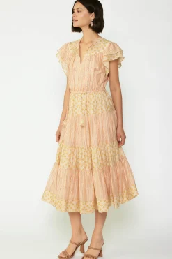 Midi Dresses-Current Air Everleigh Flutter Sleeve Midi Dress APRICOTMLT