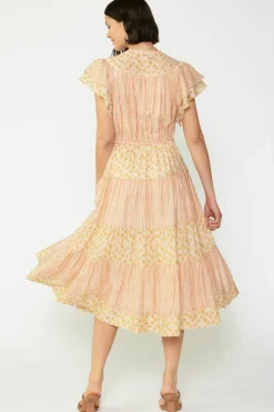 Midi Dresses-Current Air Everleigh Flutter Sleeve Midi Dress APRICOTMLT