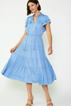 Midi Dresses-Current Air Everleigh Flutter Sleeve Midi Dress LIGHTDUSTYBLUE
