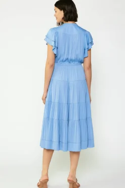 Midi Dresses-Current Air Everleigh Flutter Sleeve Midi Dress LIGHTDUSTYBLUE
