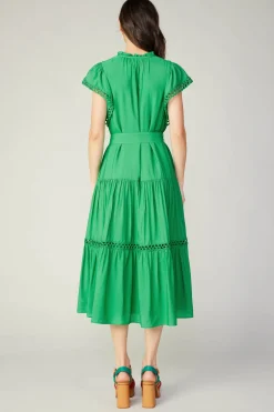 Midi Dresses-Current Air Eyelet Lace Midi Dress SPRINGGREEN