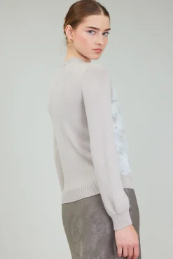 Knitwear|Sweaters-Current Air Floral Applique Sweater LIGHTBEIGE