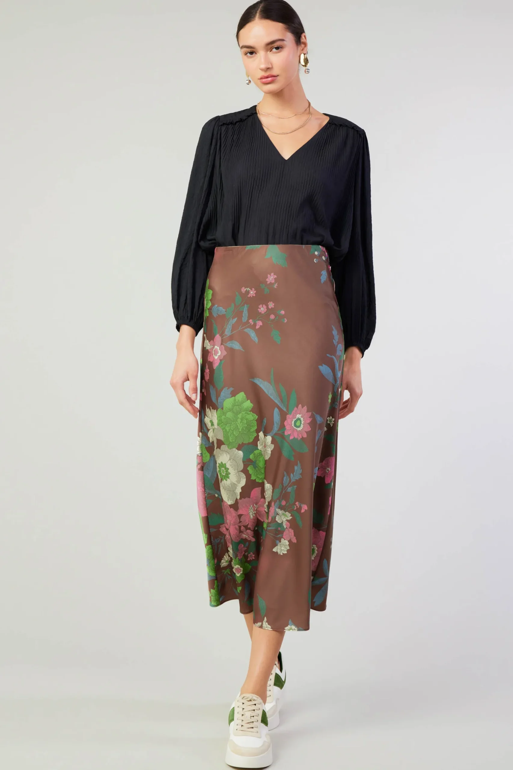 Skirts-Current Air Floral Bias Skirt MOCHAMLT
