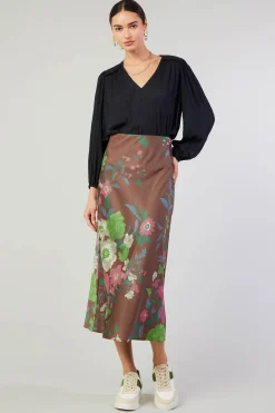 Skirts-Current Air Floral Bias Skirt MOCHAMLT