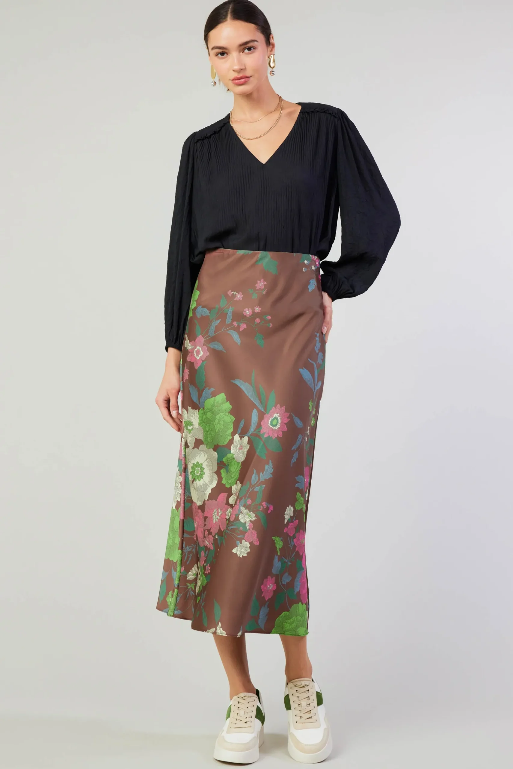 Skirts-Current Air Floral Bias Skirt MOCHAMLT