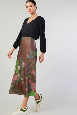 Skirts-Current Air Floral Bias Skirt MOCHAMLT