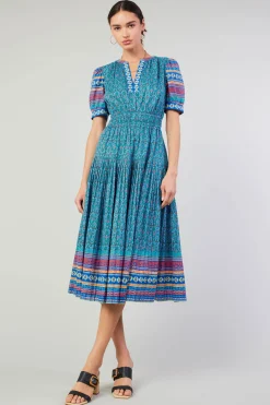 Midi Dresses-Current Air Floral Bohemian Midi Dress BLUEMLT