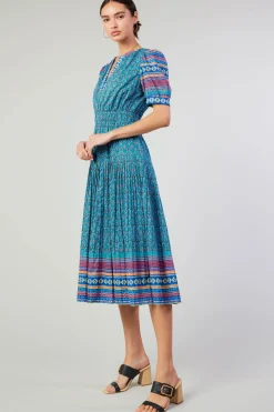 Midi Dresses-Current Air Floral Bohemian Midi Dress BLUEMLT