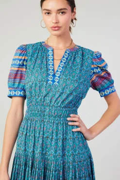 Midi Dresses-Current Air Floral Bohemian Midi Dress BLUEMLT
