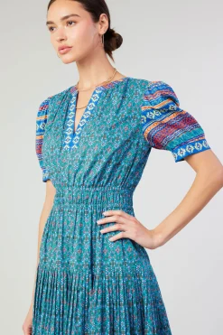 Midi Dresses-Current Air Floral Bohemian Midi Dress BLUEMLT