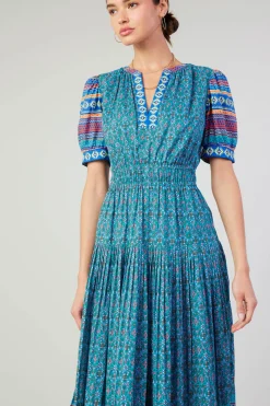 Midi Dresses-Current Air Floral Bohemian Midi Dress BLUEMLT