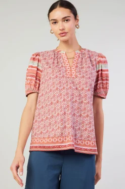 Short Sleeve Tops-Current Air Floral Bohemian Top REDMLT
