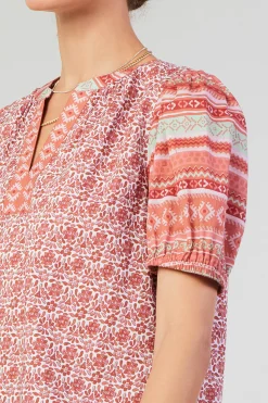 Short Sleeve Tops-Current Air Floral Bohemian Top REDMLT