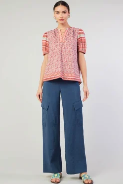 Short Sleeve Tops-Current Air Floral Bohemian Top REDMLT
