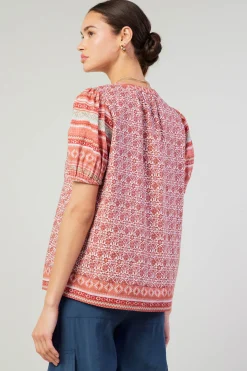 Short Sleeve Tops-Current Air Floral Bohemian Top REDMLT