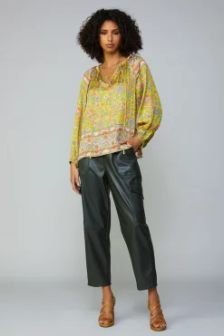 Long Sleeve Tops-Current Air Floral Border Print Raglan Blouse YELLOWMLT