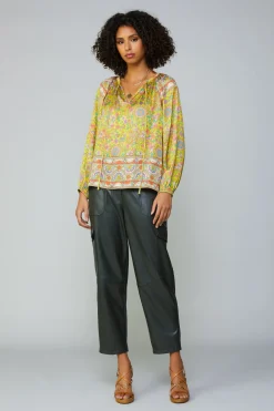 Long Sleeve Tops-Current Air Floral Border Print Raglan Blouse YELLOWMLT