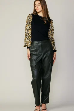 Long Sleeve Tops|Sweaters-Current Air Floral Contrast Sweater Top BLACKFLORAL