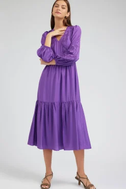 Midi Dresses-Current Air Floral Embroidered Maxi Dress PLUM