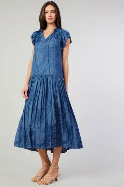 Maxi Dresses-Current Air Floral Jacquard Maxi Dress PARISIANBLUE