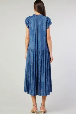 Maxi Dresses-Current Air Floral Jacquard Maxi Dress PARISIANBLUE