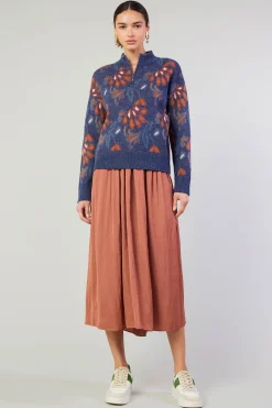 Knitwear|Sweaters-Current Air Floral Jacquard Zip Sweater DENIMBLUE