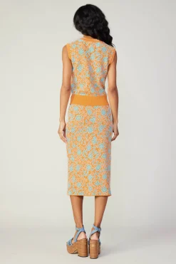 Knitwear|Skirts-Current Air Floral Knit Midi Skirt ORANGEMLT