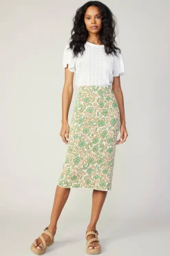 Knitwear-Current Air Floral Knit Midi Skirt GREENMLT