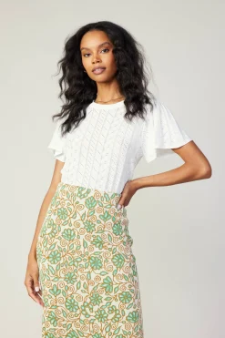Knitwear-Current Air Floral Knit Midi Skirt GREENMLT