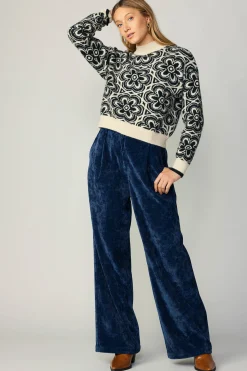 Sweaters-Current Air Floral Mock Neck Sweater BLACK