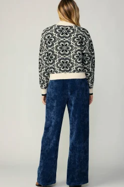 Sweaters-Current Air Floral Mock Neck Sweater BLACK