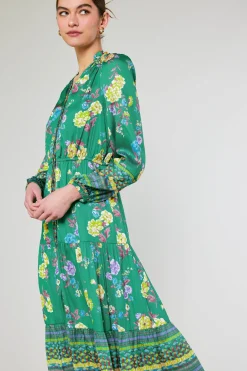 Midi Dresses-Current Air Floral Motif Buttondown Dress GREENFLORALMLT