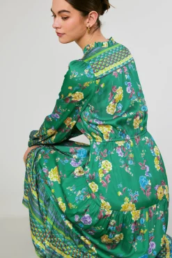 Midi Dresses-Current Air Floral Motif Buttondown Dress GREENFLORALMLT