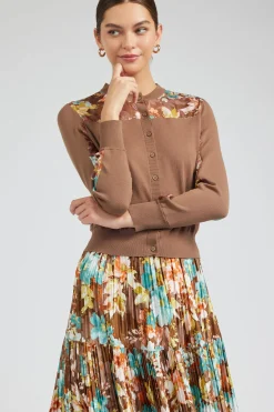 Cardigans-Current Air Floral Motif Cardigan BROWNMLT