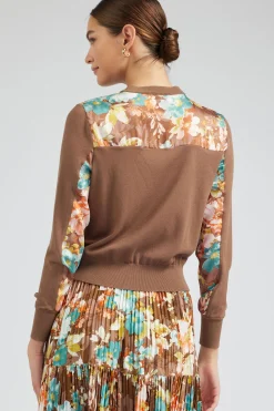 Cardigans-Current Air Floral Motif Cardigan BROWNMLT