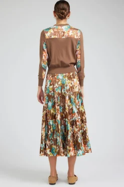 Cardigans-Current Air Floral Motif Cardigan BROWNMLT