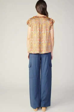 Sleeveless Tops|Short Sleeve Tops-Current Air Floral Nouveau Blouse ORANGEMLT