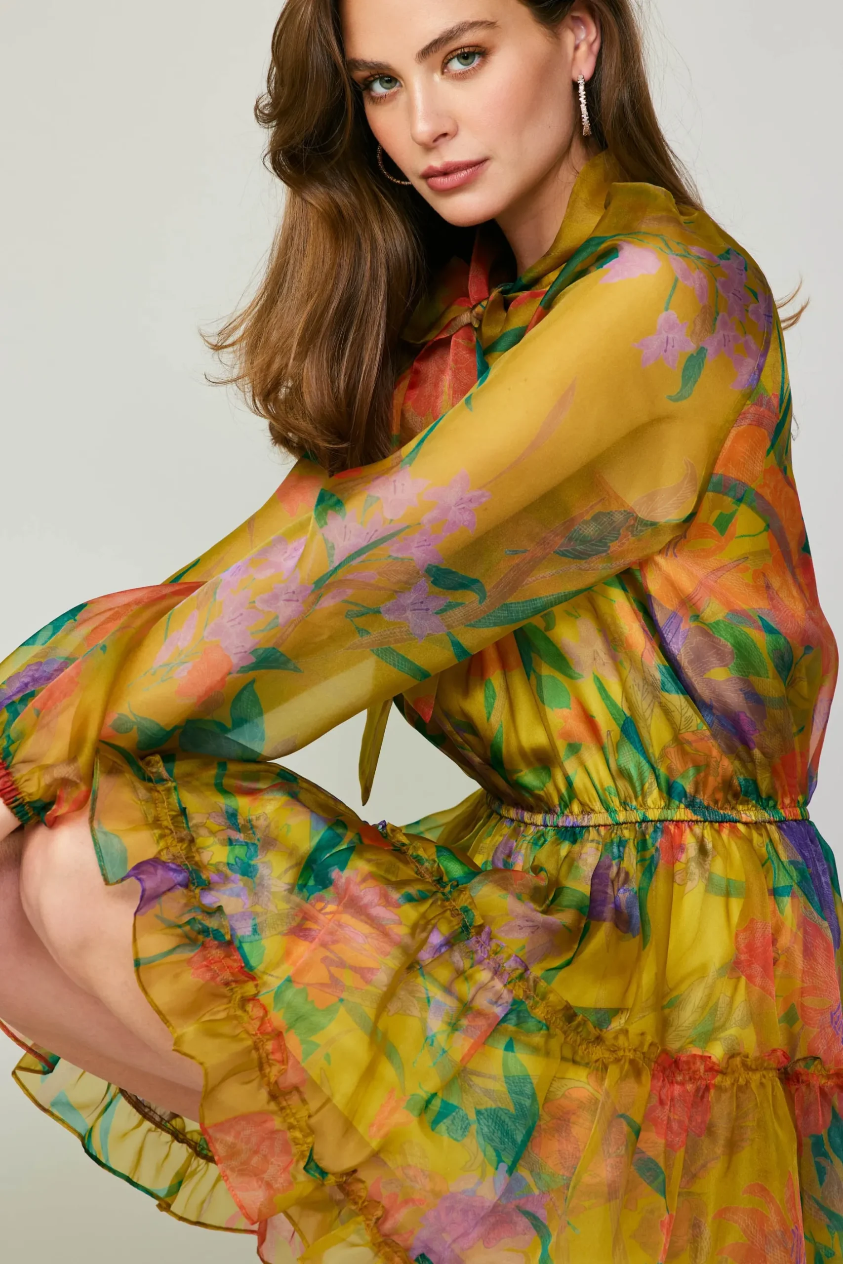 Mini Dresses-Current Air Floral Organza Mini Dress YELLOW