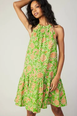 Mini Dresses-Current Air Floral Patterned Halter Mini Dress GREENORANGEMLT