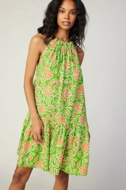 Mini Dresses-Current Air Floral Patterned Halter Mini Dress GREENORANGEMLT