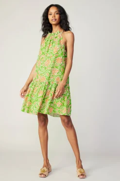 Mini Dresses-Current Air Floral Patterned Halter Mini Dress GREENORANGEMLT