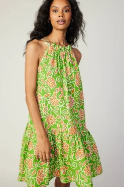 Mini Dresses-Current Air Floral Patterned Halter Mini Dress GREENORANGEMLT