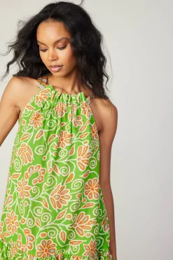 Mini Dresses-Current Air Floral Patterned Halter Mini Dress GREENORANGEMLT