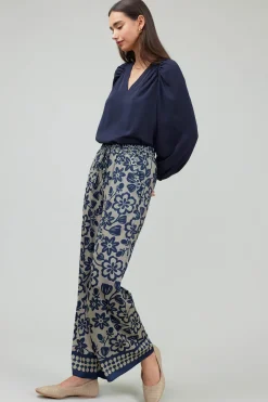 Pants-Current Air Floral Patterned Pull On Pants BLUEMLT