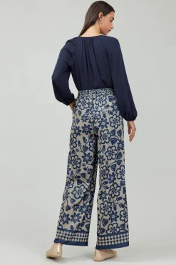 Pants-Current Air Floral Patterned Pull On Pants BLUEMLT