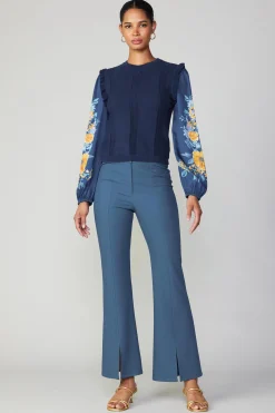 Sweaters-Current Air Floral Print Contrast Sweater Top NAVY