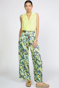 Pants-Current Air Floral Print Wide Pants LIMEFLORAL