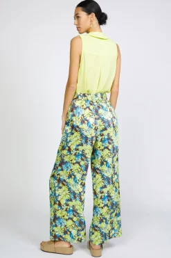 Pants-Current Air Floral Print Wide Pants LIMEFLORAL