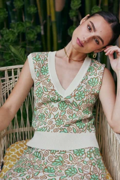 Knitwear|Sweaters-Current Air Floral Sweater Vest GREENMLT