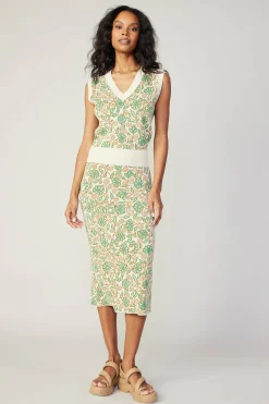 Knitwear|Sweaters-Current Air Floral Sweater Vest GREENMLT